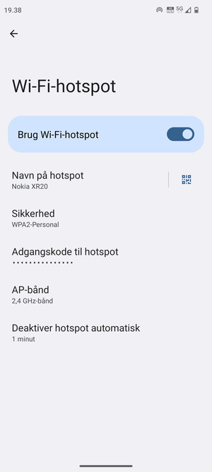 Din telefon er nu sat op til brug som modem