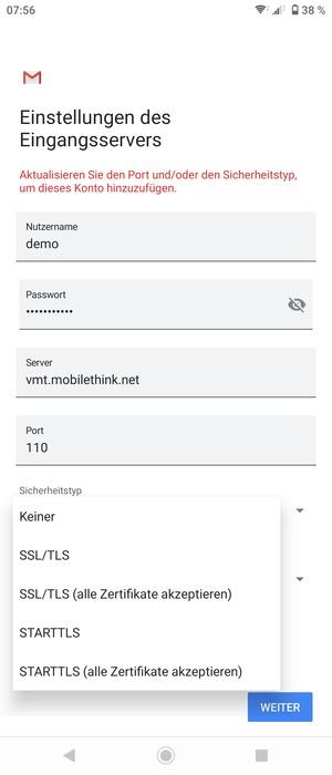 Wählen Sie Keiner und WEITER