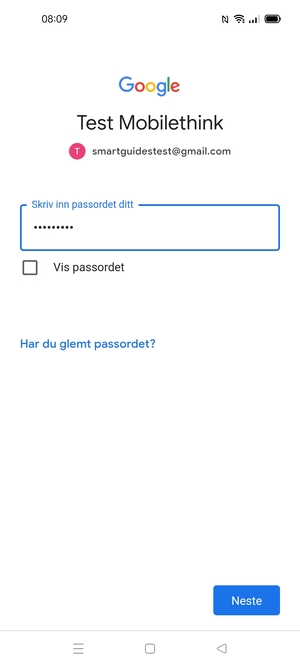 Skriv inn passord og velg Neste