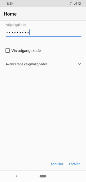 Indtast Wi-Fi adgangskoden og vælg Forbind