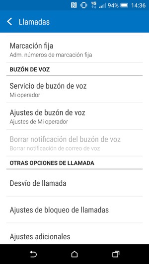 Desplácese y seleccione Ajustes de búzon de voz