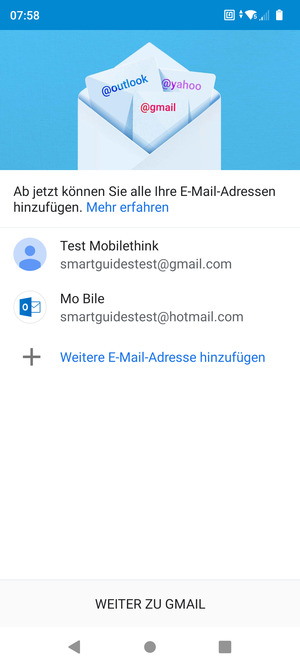 Wählen Sie WEITER ZU GMAIL