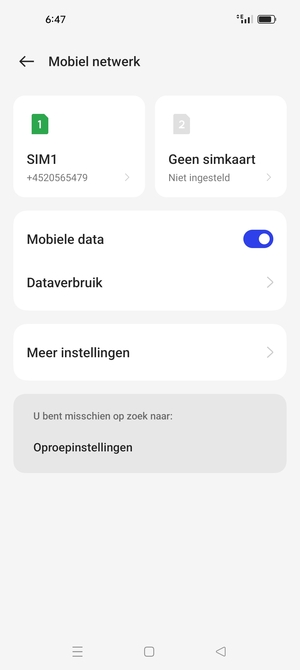 Selecteer SIM1 of SIM2
