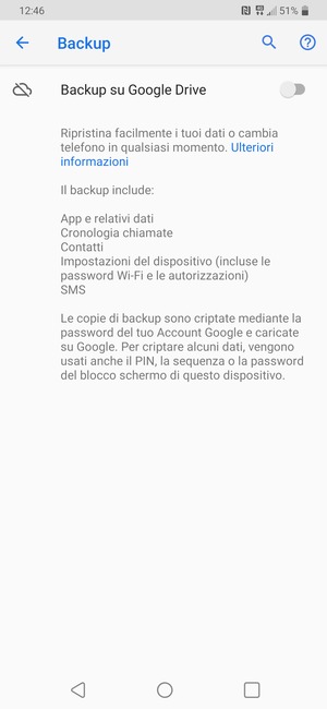 Attiva Backup su Google Drive