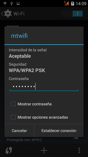Introduzca la contraseña de Wi-Fi y seleccione Establecer conexion