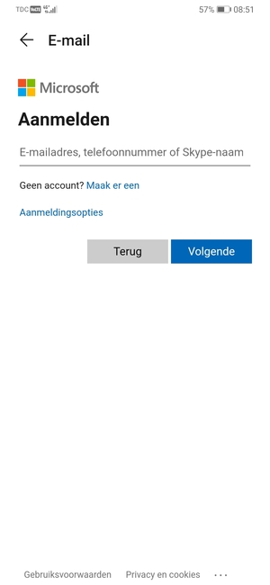 Voer uw Hotmail adres in en selecteer Volgende