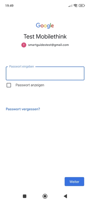 Geben Sie Ihre Gmail Passwort ein und wählen Sie Weiter
