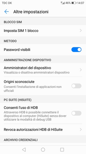 Seleziona Imposta SIM blocco