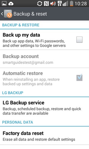 Check the Back up my data checkbox