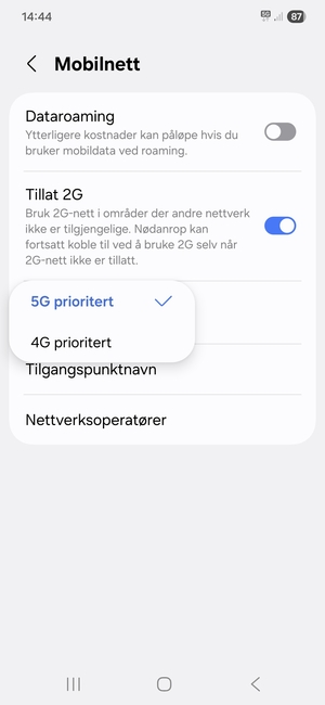 Velg ønsket alternativ