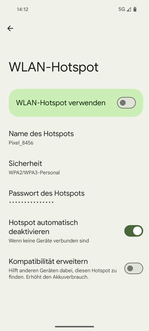 Wählen Sie Passwort des Hotspots