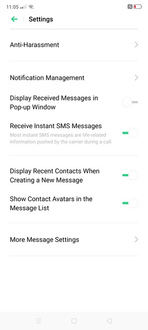 Select More Message Settings