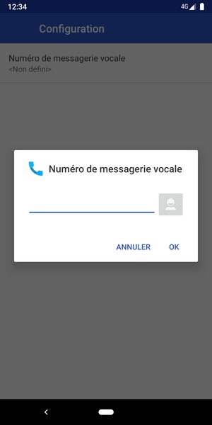 Saisissez le Numéro de messagerie vocale et sélectionnez OK