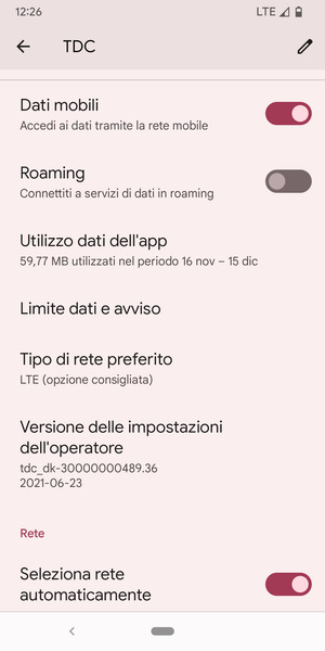 Scorri e seleziona Tipo di rete preferito