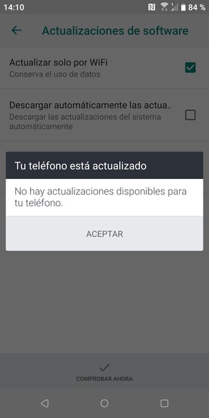 Si su teléfono está actualizado, seleccione ACEPTAR