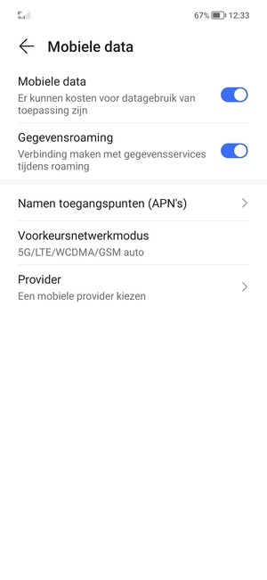 Schakel Gegevensroaming in of uit
