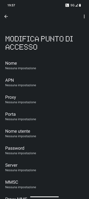 Inserisci le informazioni di Internet