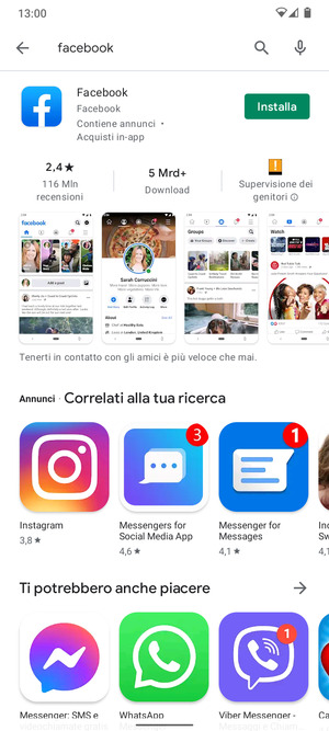 Seleziona l'applicazione