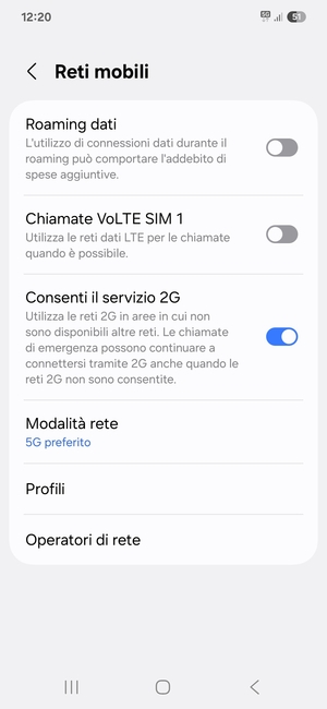 Seleziona Modalità rete