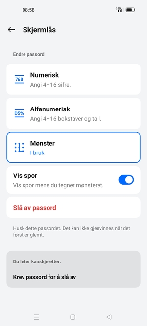 Telefonen din er nå sikret med en skjermlås