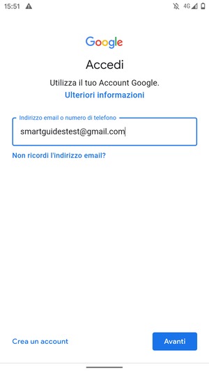 Inserisci il tuo indirizzo email e seleziona Avanti