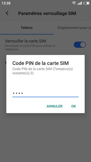 Saisissez votre Ancien code PIN de la carte SIM et sélectionnez OK
