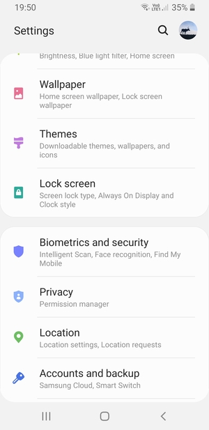 Scroll to and select Biometrics and security