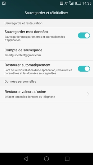 Sélectionnez Compte de sauvegarde
