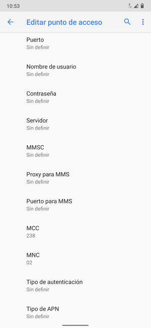 Desplácese hacia abajo e introduzca la información de Internet