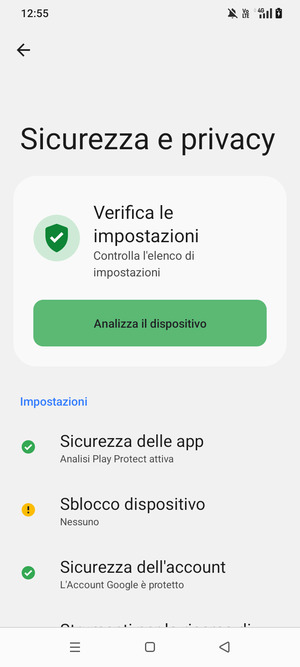 Per attivare il blocco dello schermo, vai al menu Sicurezza e privacy e seleziona Sblocco dispositivo