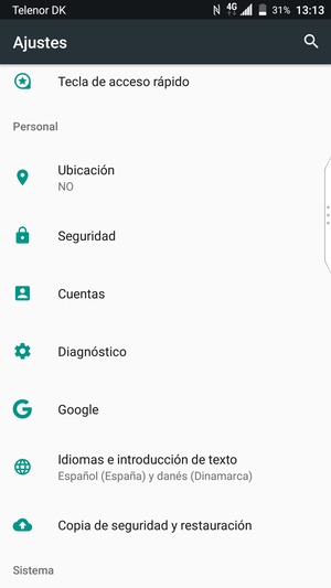 Desplácese y seleccione Seguridad