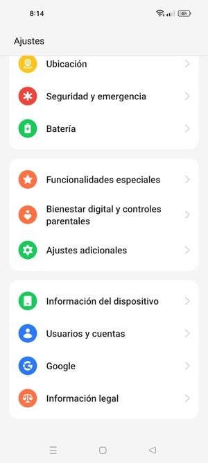 Desplácese y seleccione Información del dispositivo