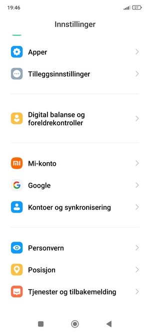 Bla til og velg Kontoer og synkronisering