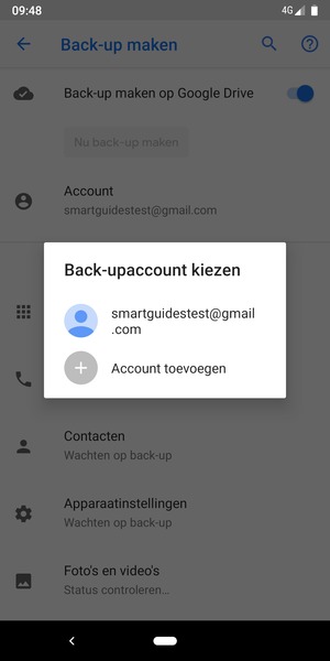 Selecteer uw back-up-account