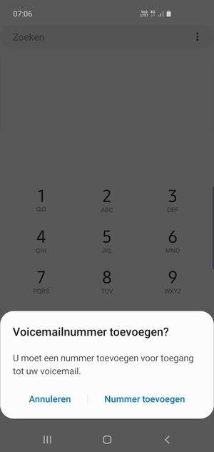 Als uw voicemail niet geïnstalleerd is, selecteert u Nummer toevoegen