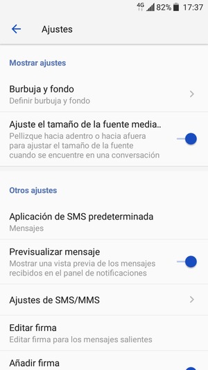 Seleccione Ajustes de SMS/MMS