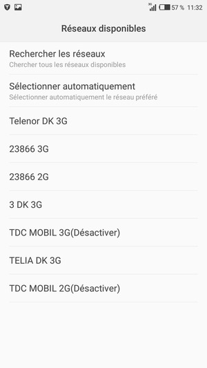 Sélectionnez un opérateur réseau dans la liste