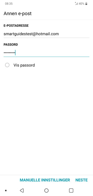 Skriv inn e-postadresse og passord. Velg NESTE