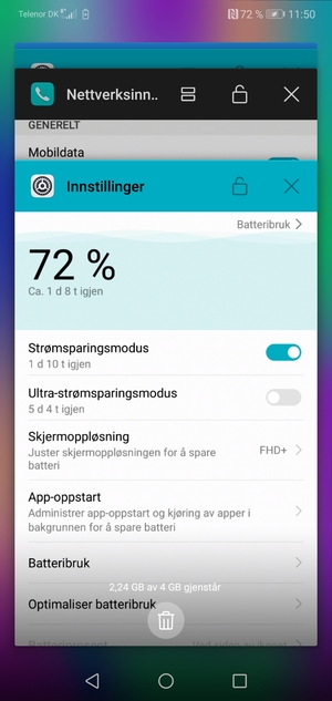 Velg sletteikonet for å lukke programmer som kjører