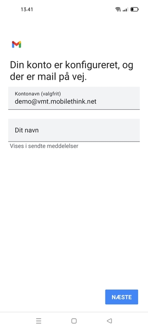 Giv din konto et navn og indtast dit navn. Vælg NÆSTE