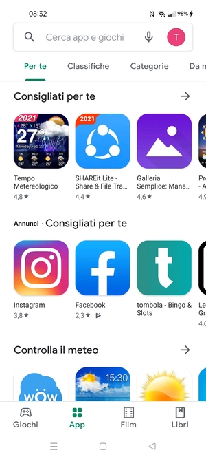 Seleziona la barra di ricerca
