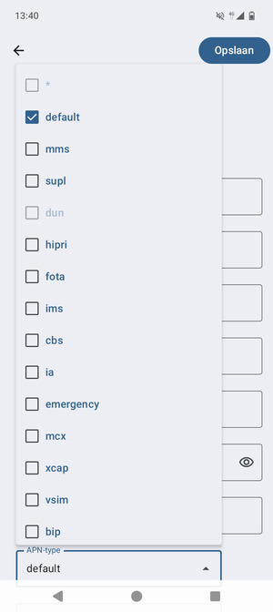 Zorg ervoor dat default geselecteerd is