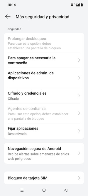 Desplácese y seleccione Bloqueo de tarjeta SIM