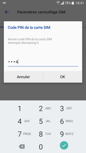 Saisissez votre Ancien code PIN de la carte SIM et sélectionnez OK