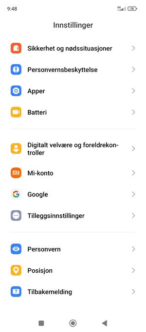 Gå tilbake til Innstillinger-menyen og velg Tilleggsinnstillinger