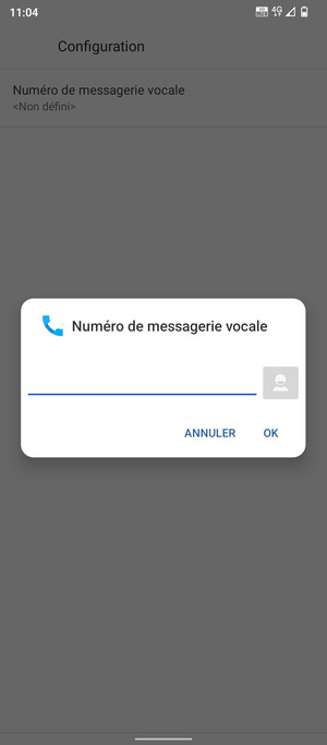 Saisissez le Numéro de messagerie vocale et sélectionnez OK