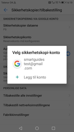 Velg sikkerhetskopi-kontoen din