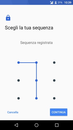 Disegna una sequenza di sblocco e seleziona CONTINUA