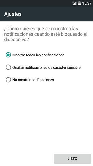 Seleccione la opción deseada y seleccione LISTO
