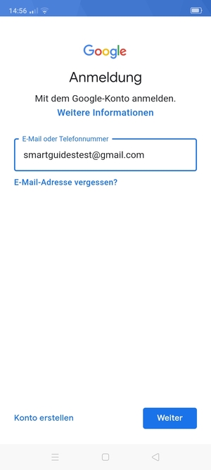 Geben Sie Ihre Gmail Adresse ein und wählen Sie Weiter